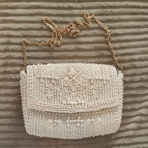 Antik Kraft Beaded Crossbody Bag in Cream and Gold